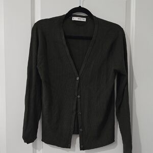 Mango Olive Ribbed Knit Sweater